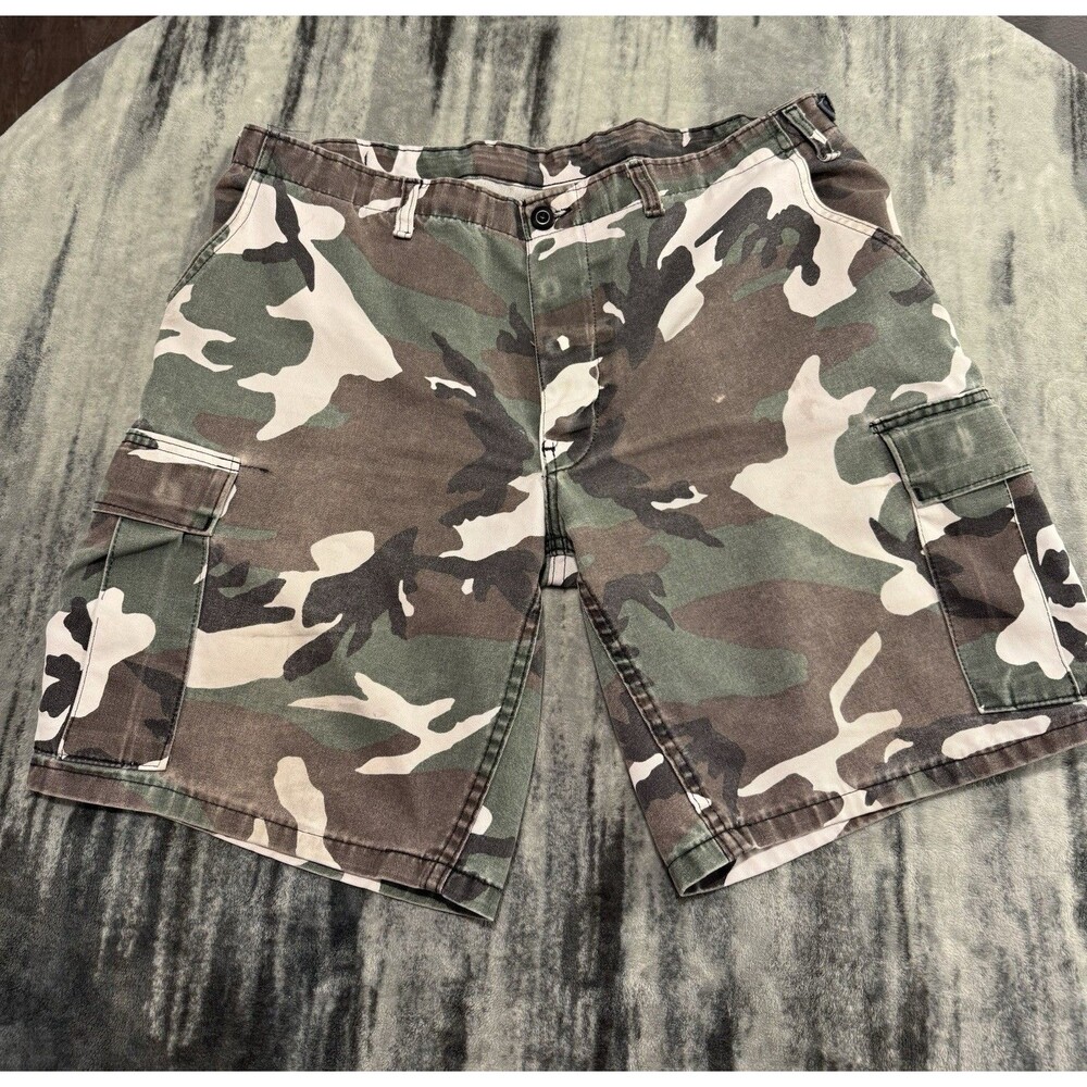 Vtg US Y2k Army Military Mens Size 36 Woodland Camo Cargo Shorts Made In Usa